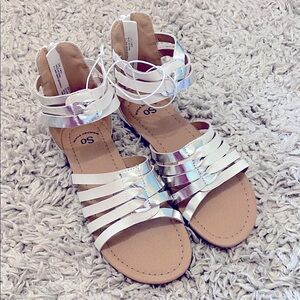 SO Diyaa White/Silver Gladiator Sandals, Size 2